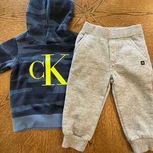 Calvin Klein Kids Navy Hoodie with Yellow Logo & Gray Joggers